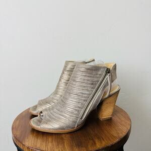 Paul Green Cayenne Metallic Gray Peep Toe Leather Heels Women’s Size 5.5
